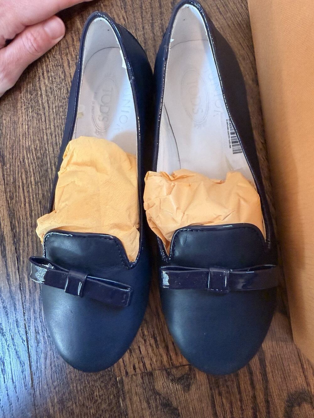 Tod's Junior Navy Blue Leather Bow Flats Girls Sz 31 US 13/13.5 NIB NEW $375